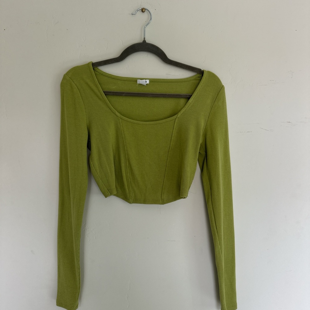 Garage Green Fitted Long Sleeve Crop Bodysuit